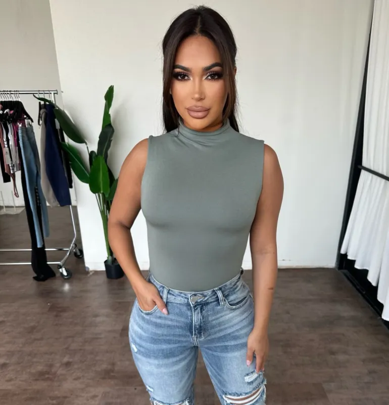 Kailey Sleeveless Bodysuit (Dried Sage) sold by OOTDFash