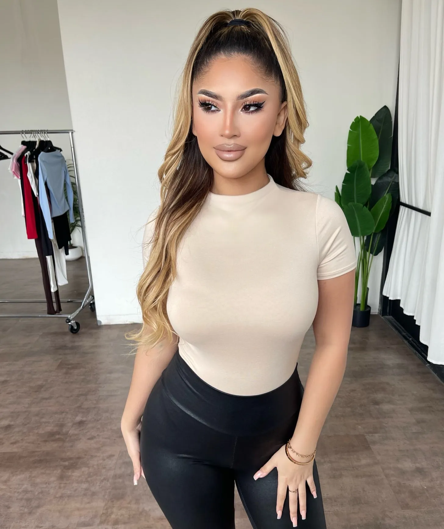 Jenn Short Sleeve Bodysuit(Tan) sold by OOTDFash