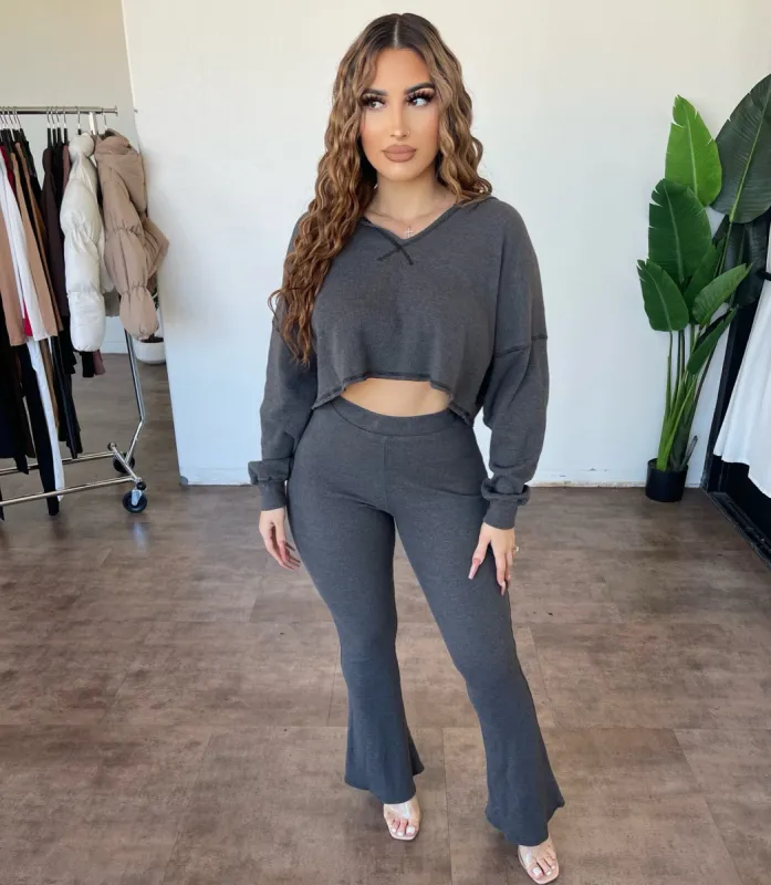 Jacie Knitted Flare Pants (Dark Grey) sold by OOTDFash