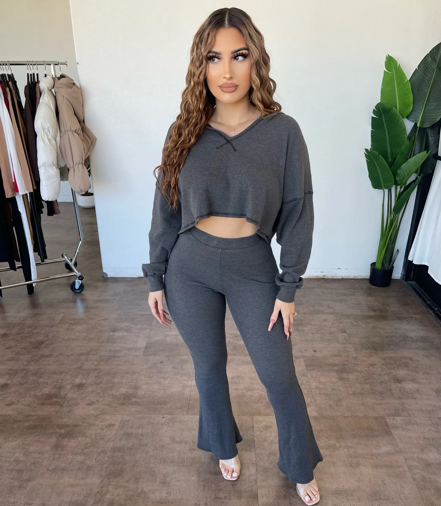Jacie Knitted Flare Pants (Dark Grey) sold by OOTDFash