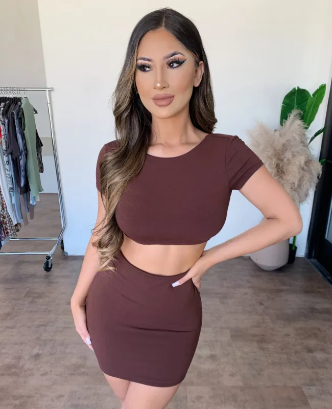 Anna Short Sleeve Set(Brown) sold by OOTDFash