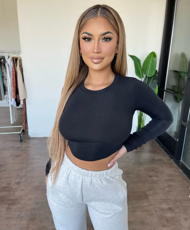 Nanci Longsleeve Crop Top (Black) sold by OOTDFash
