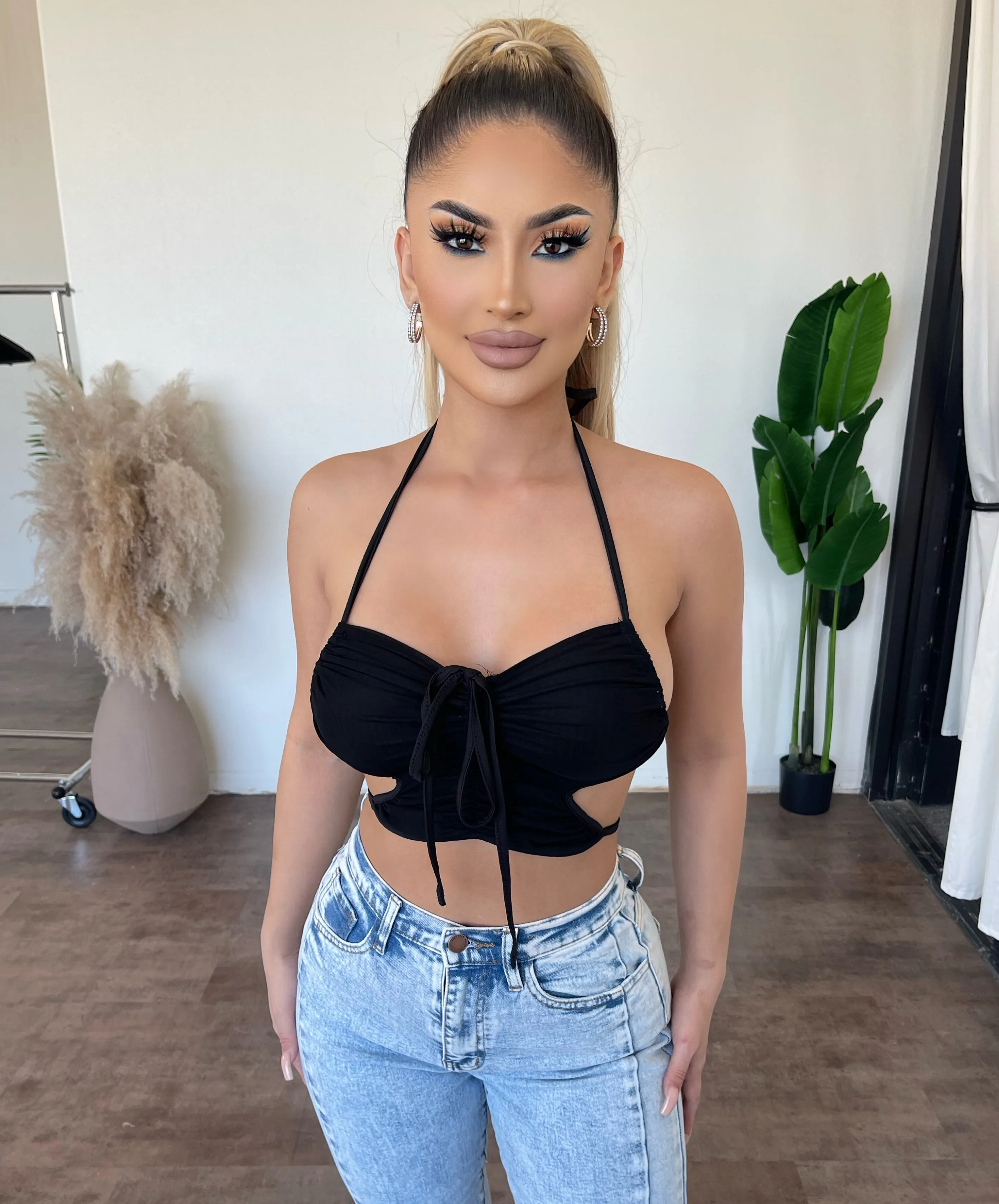 Lisa Halter Tie Top(Black) sold by OOTDFash