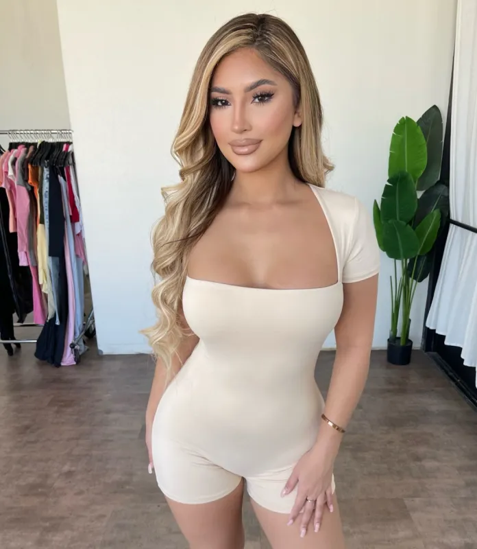 Ela Short Sleeve Romper(Beige) sold by OOTDFash