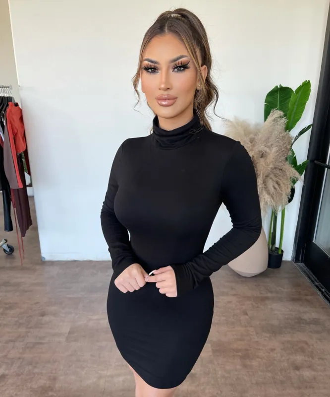 Jewel Turtle Neck Long Sleeve Dress(Black) sold by OOTDFash