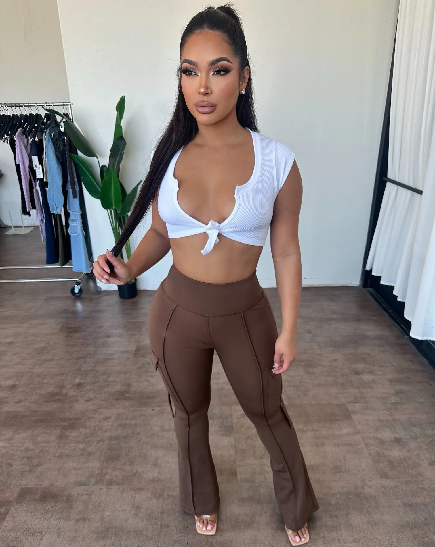 Stacy Flare Leggings (Brown) sold by OOTDFash