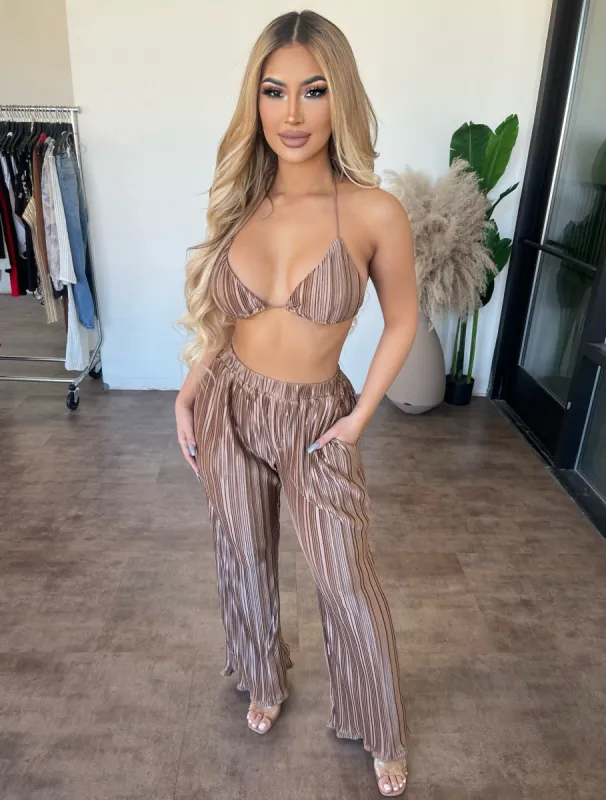 Serena Satin Pants Set(Mocha) sold by OOTDFash