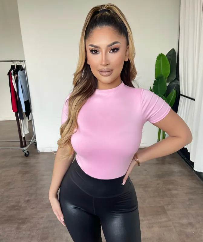Jenn Short Sleeve Bodysuit(Light Pink) sold by OOTDFash