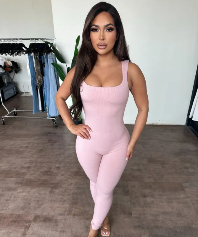 Janis Rib Jumpsuit(Light Pink) sold by OOTDFash