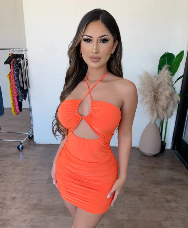 Kelly Halter Dress(Tangerine) sold by OOTDFash