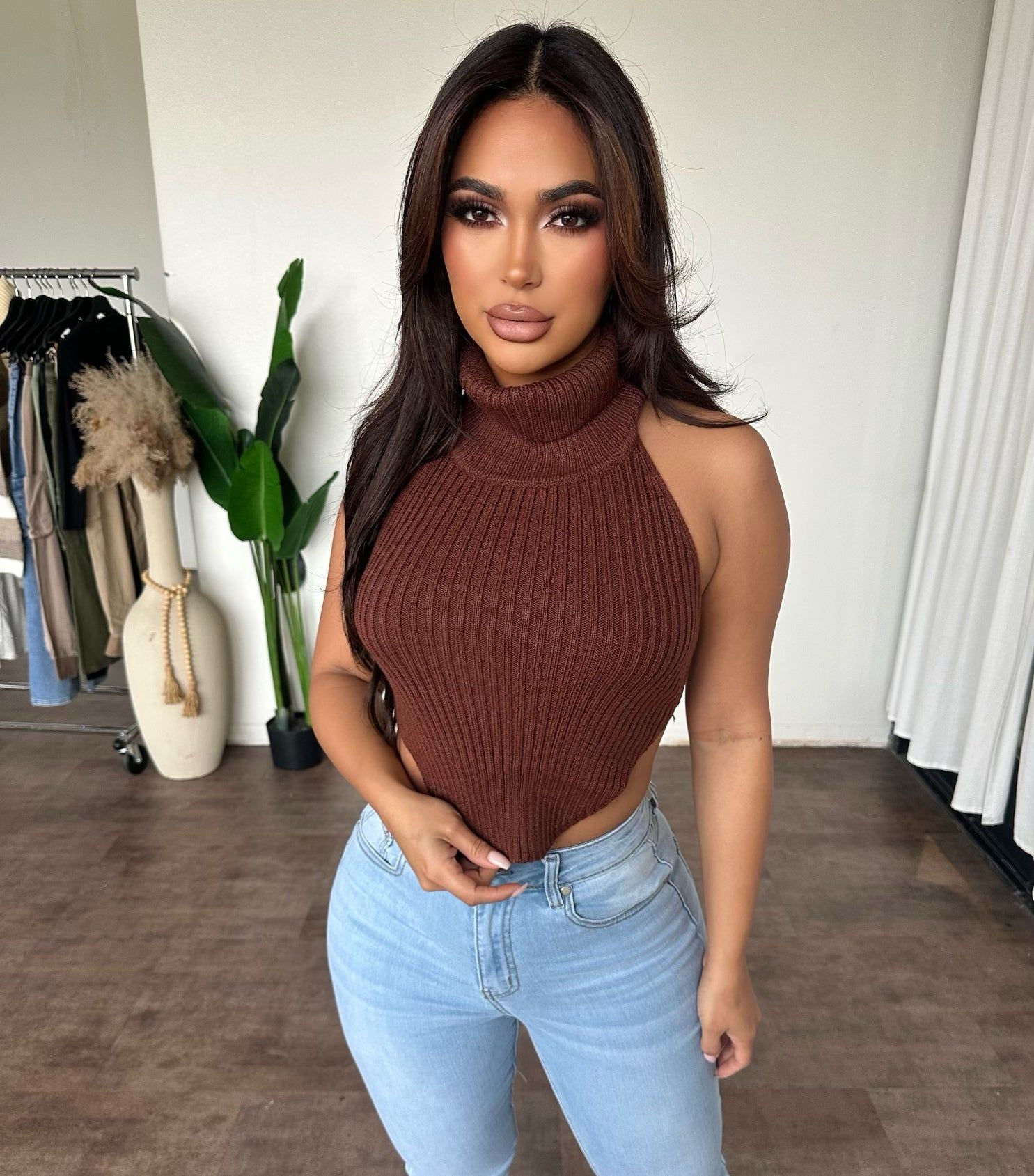 Elora Knitted Halter Top (Brown) sold by OOTDFash