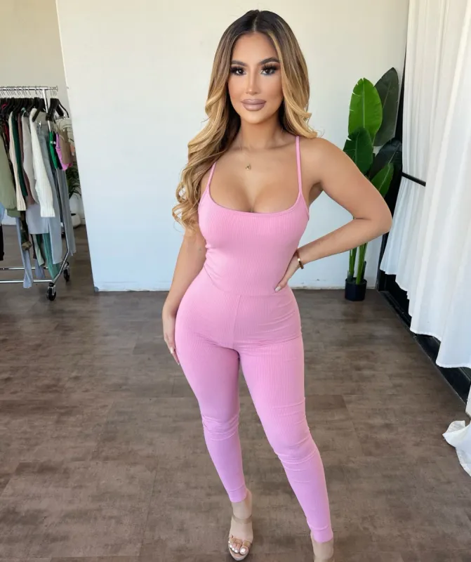 Fran Rib Jumpsuit(Sea Pink) sold by OOTDFash