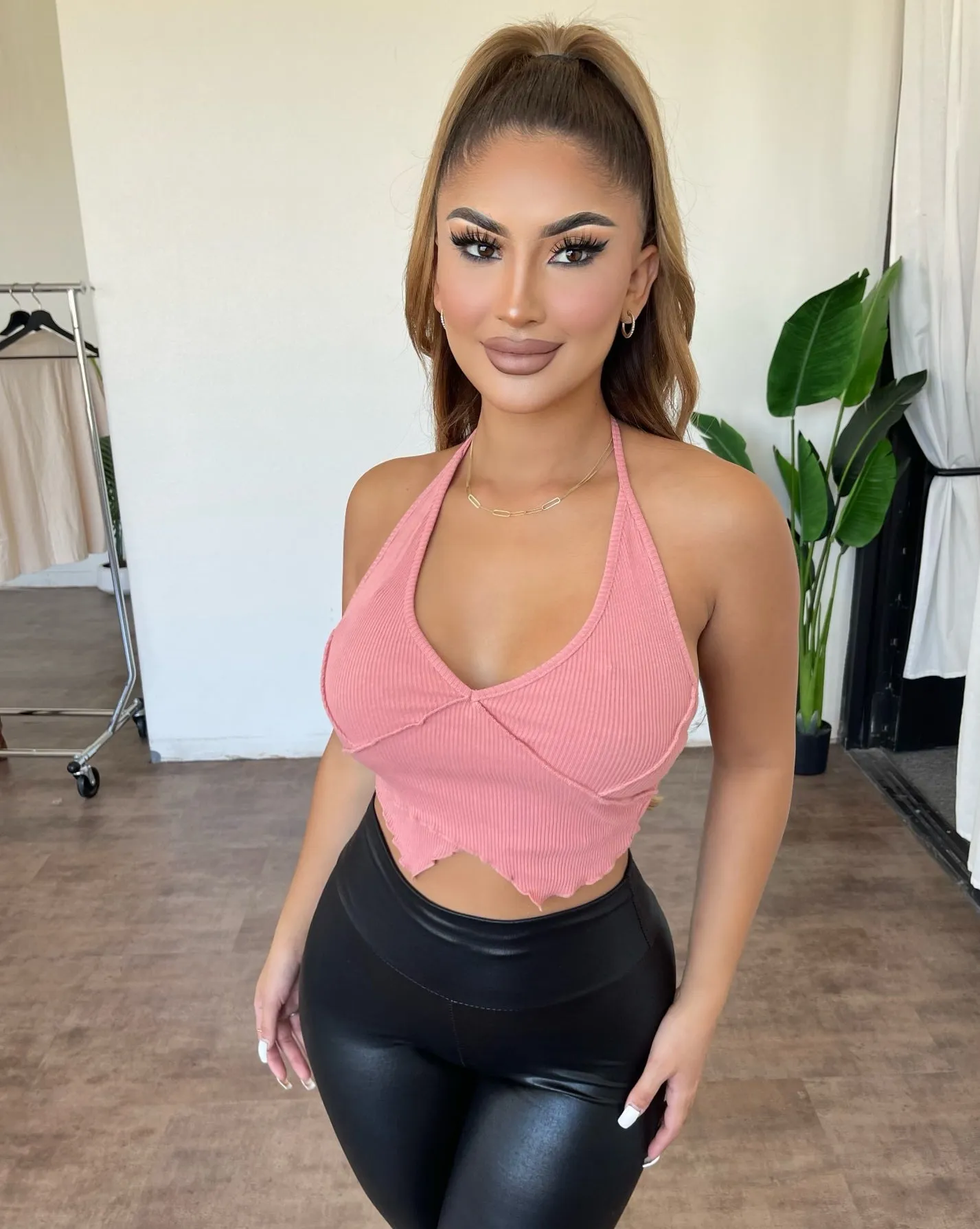 Cassie Halter Cropped Top(Rose) sold by OOTDFash