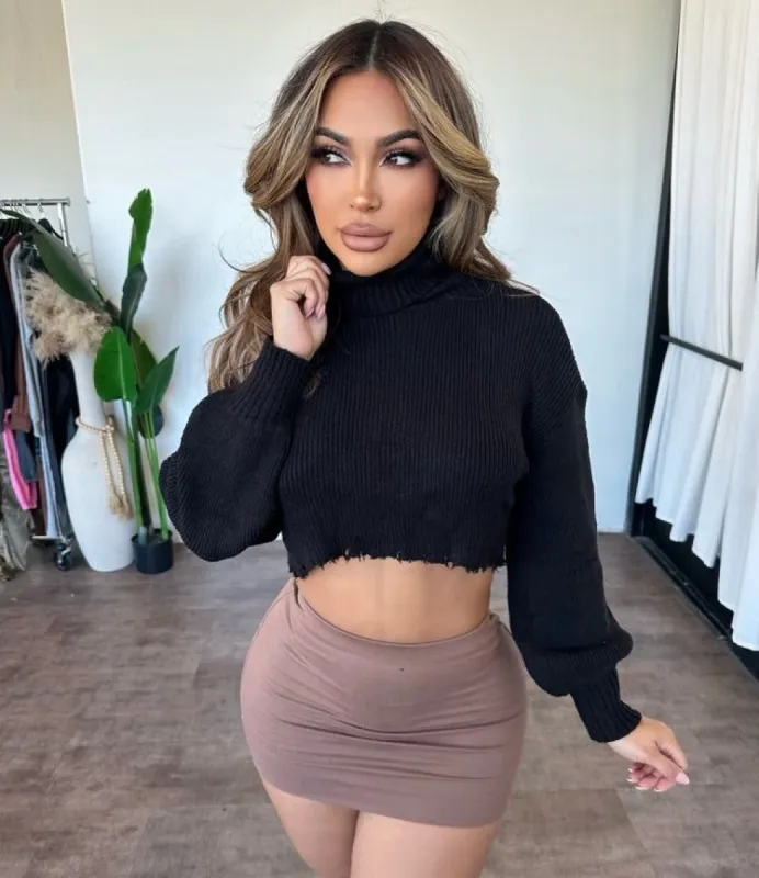 Maddy Cropped Sweater (Black) sold by OOTDFash