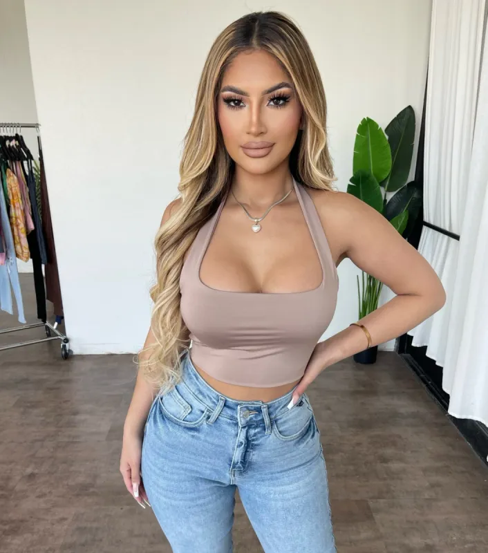 Nessa Halter Crop Top(Taupe) sold by OOTDFash