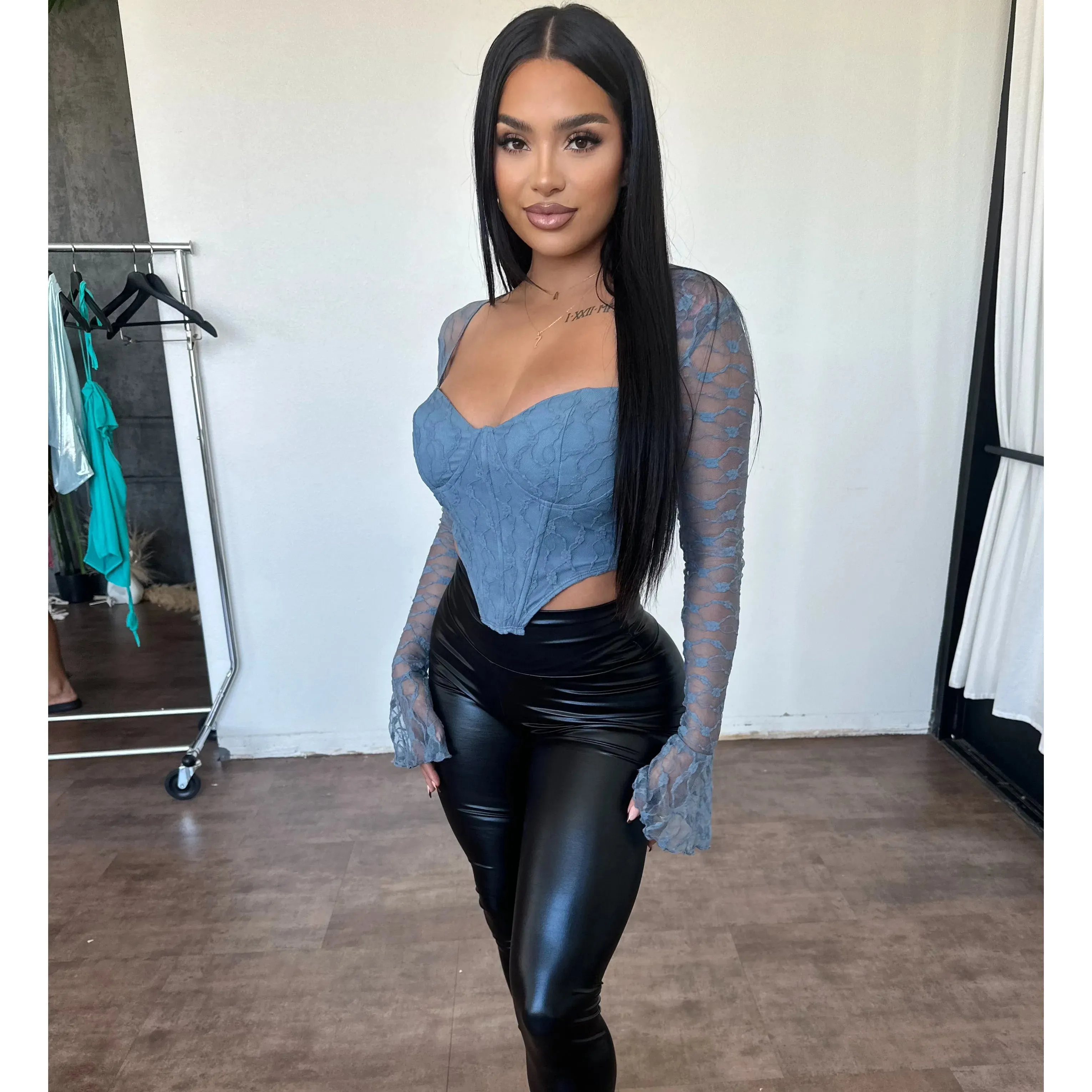 Hailey Long Sleeve Top (Dusty Blue) sold by OOTDFash