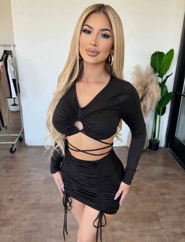 Maxine Long Sleeve Skirt Set(Black) sold by OOTDFash