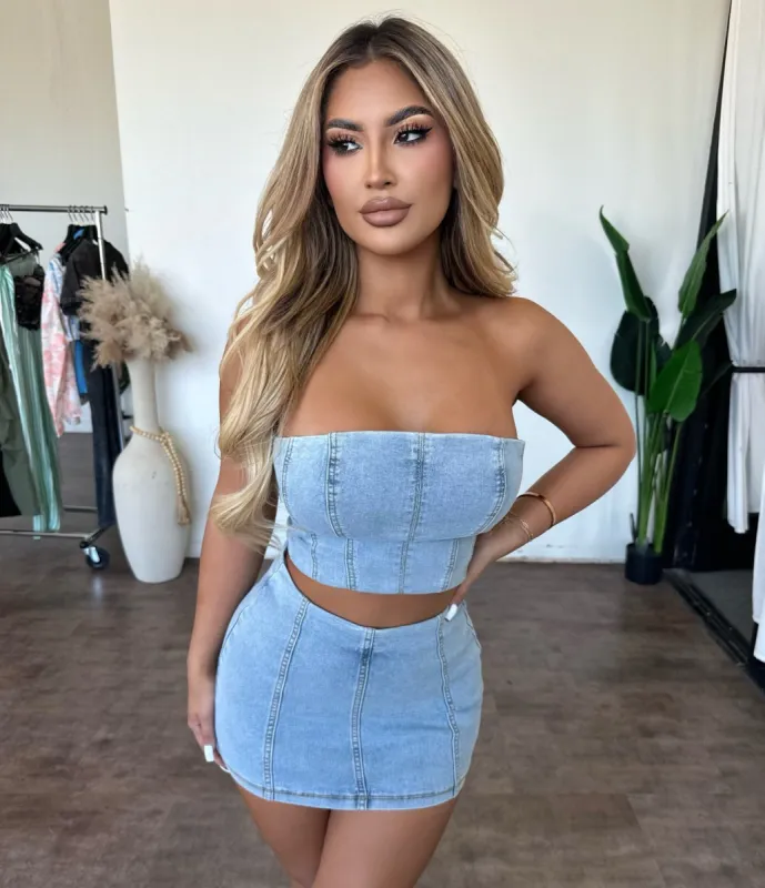 Jenny Denim Skirt Set(Blue) sold by OOTDFash