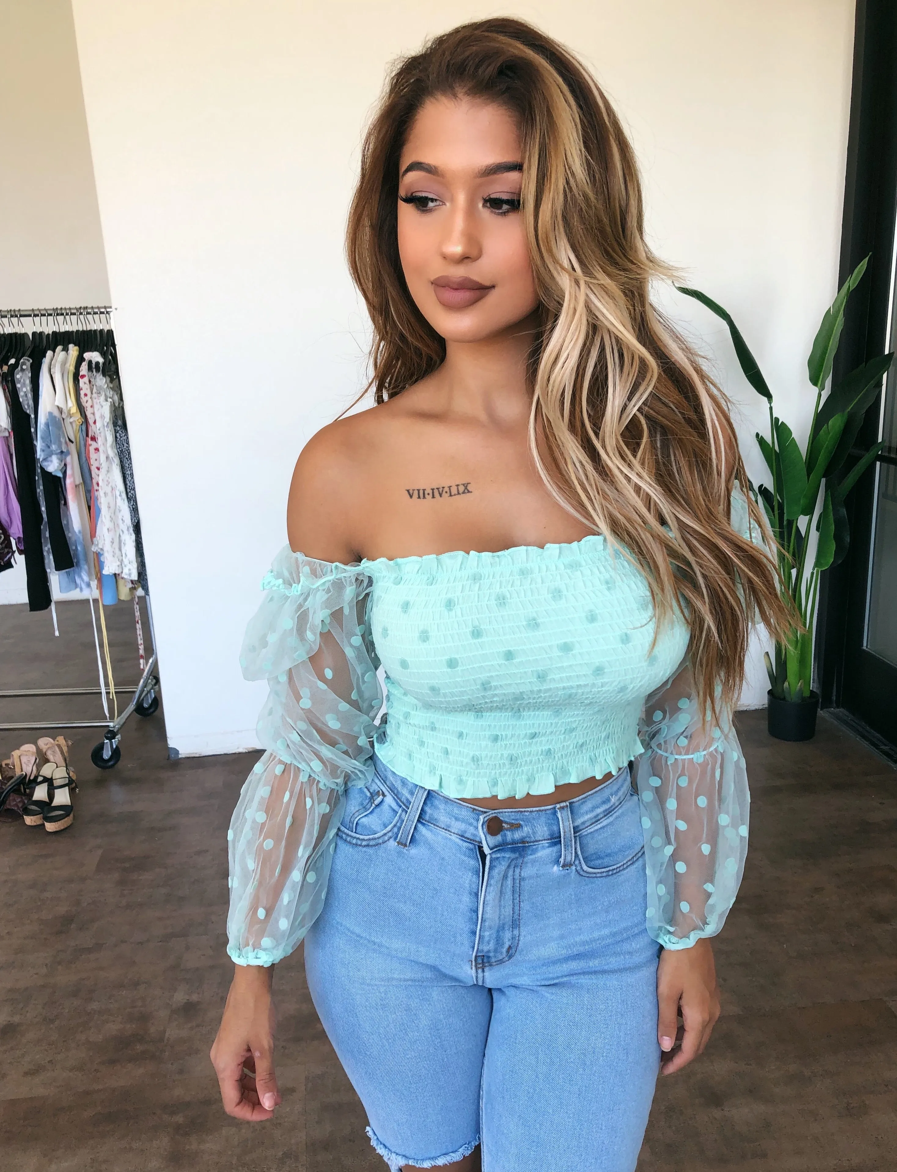 Adriana Polka Dot Top(Mint Green) sold by OOTDFash