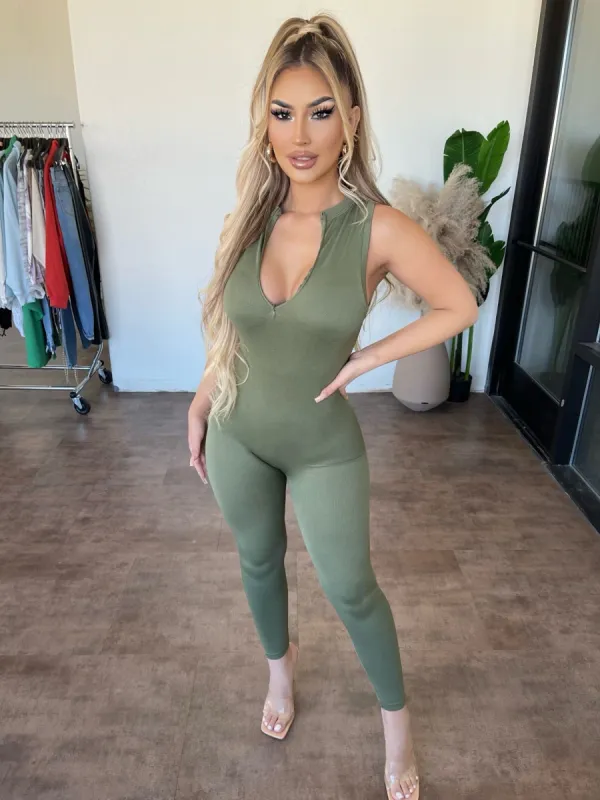 Perry Sleeveless Zipper Jumpsuit(Olive) sold by OOTDFash
