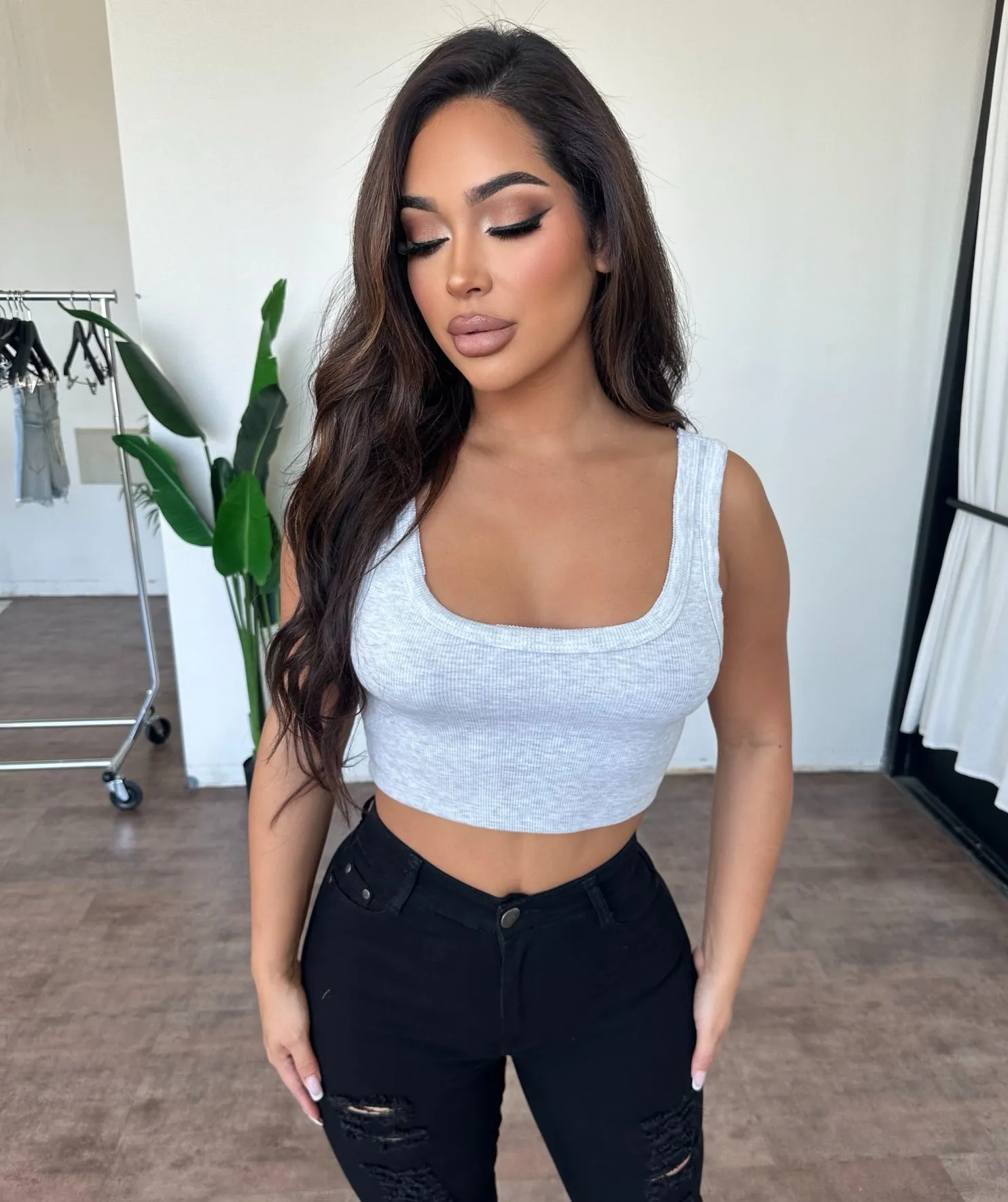 Selena Crop Top (Light Grey) sold by OOTDFash