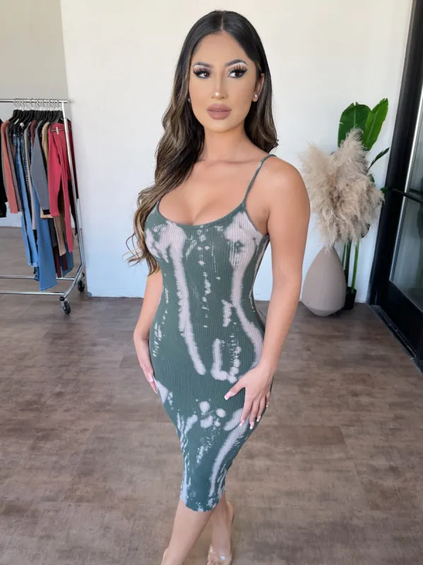 Luna Tie Dye Cami Dress(Olive Multi) sold by OOTDFash