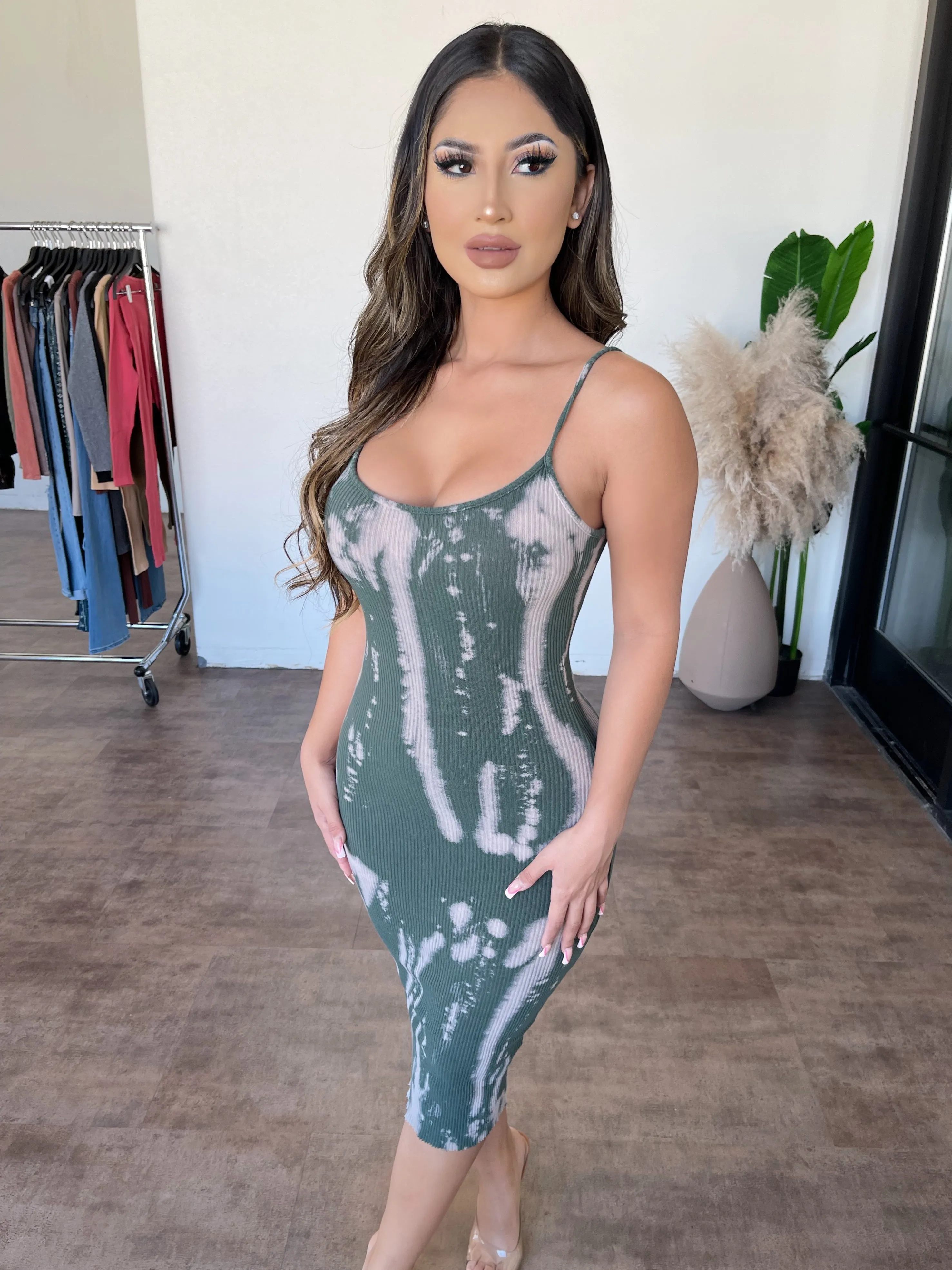 Luna Tie Dye Cami Dress(Olive Multi) sold by OOTDFash