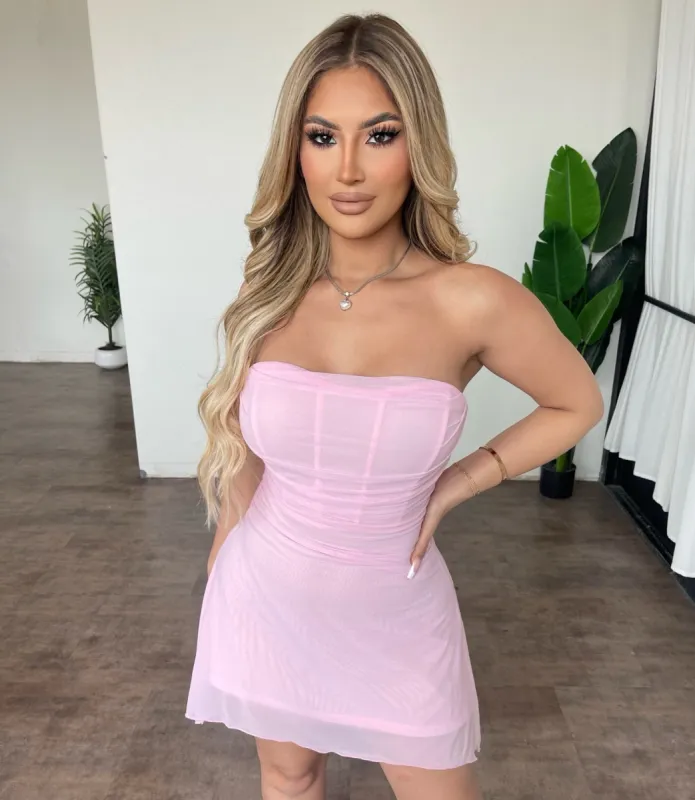 Everly Mini Dress (Blush) sold by OOTDFash