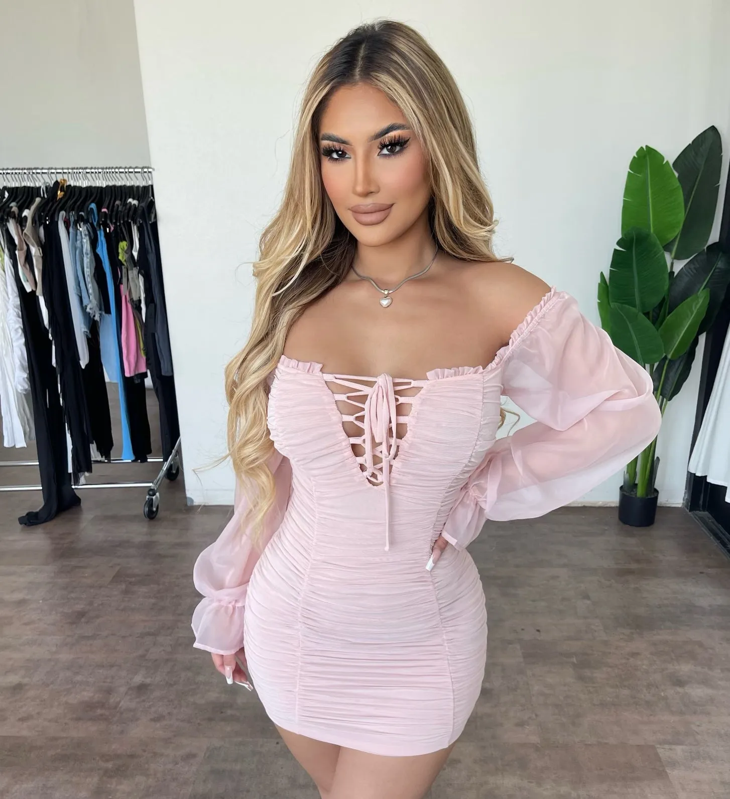 Lucy Mesh Dress(Powder Pink) sold by OOTDFash