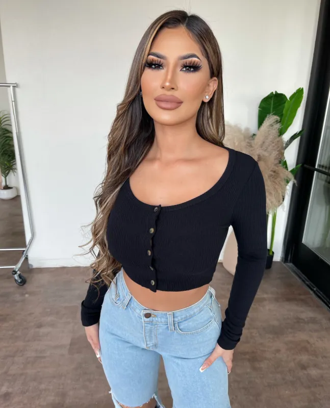 Brittany Long Sleeve Button Top(Black) sold by OOTDFash