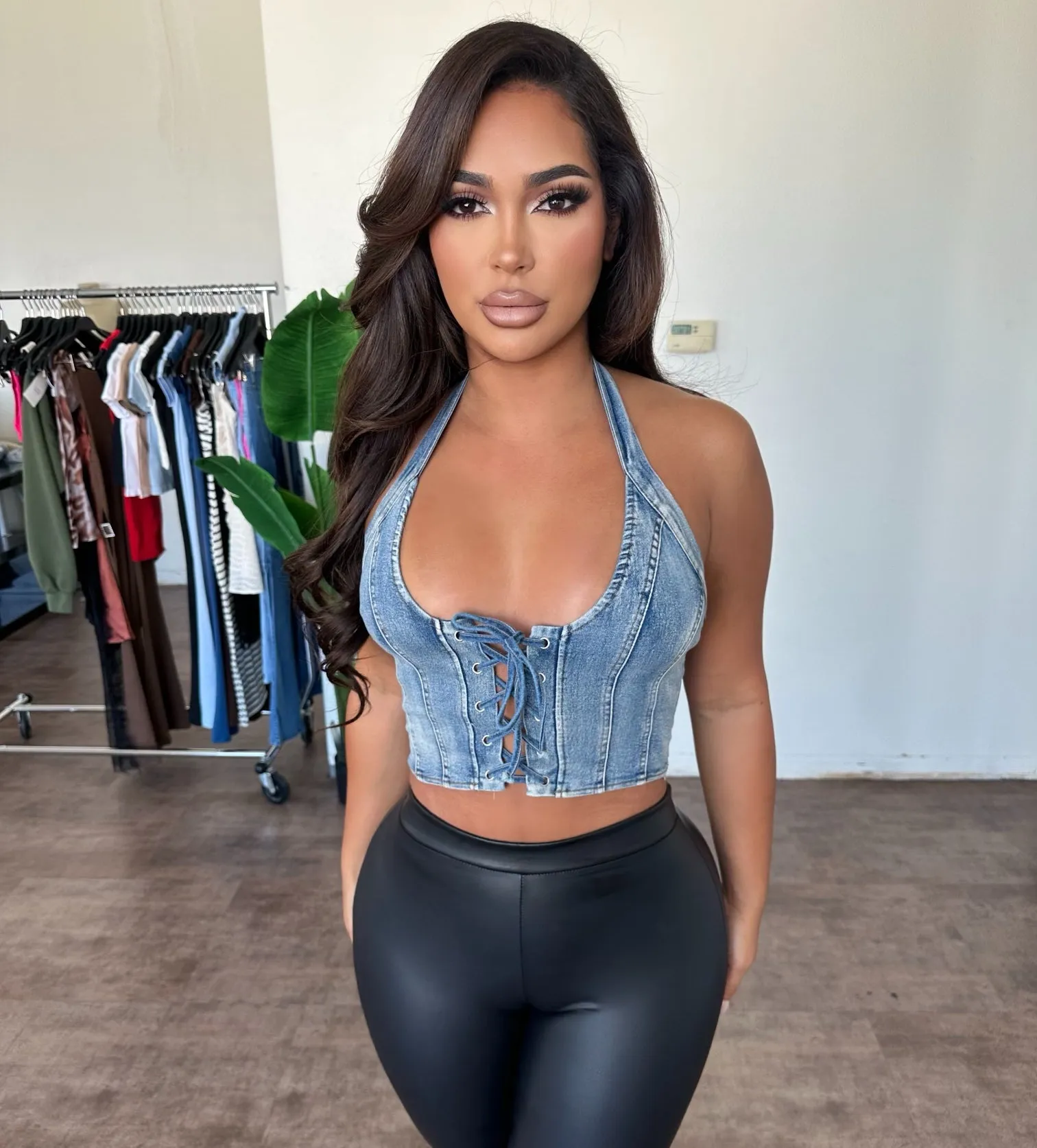 Belen Denim Top (Medium Wash) sold by OOTDFash