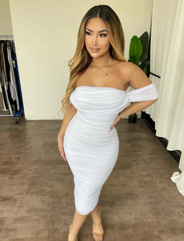 Ella Off Shoulder Dress(Off White) sold by OOTDFash