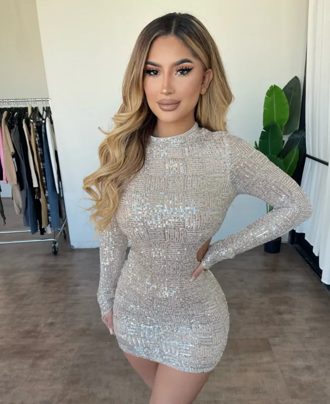 Poppy Mini Dress(Nude/Silver) sold by OOTDFash