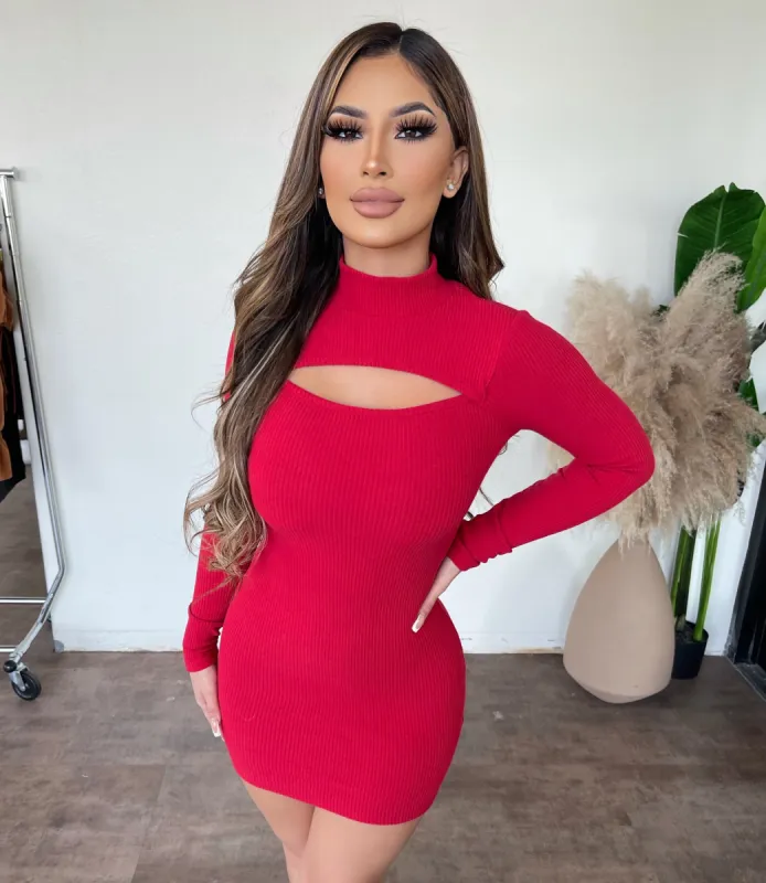 Leah Long Sleeve Key Hole Dress(Red) sold by OOTDFash