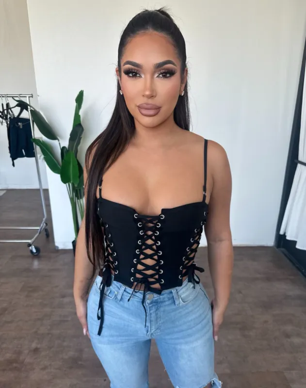 Tied Corset Top(Black) sold by OOTDFash