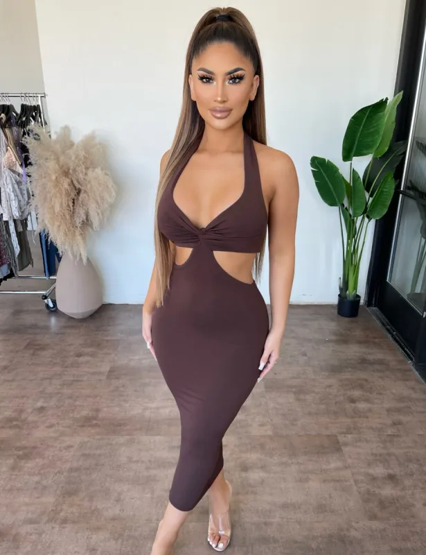 Kim Halter Dress(Chocolate) sold by OOTDFash
