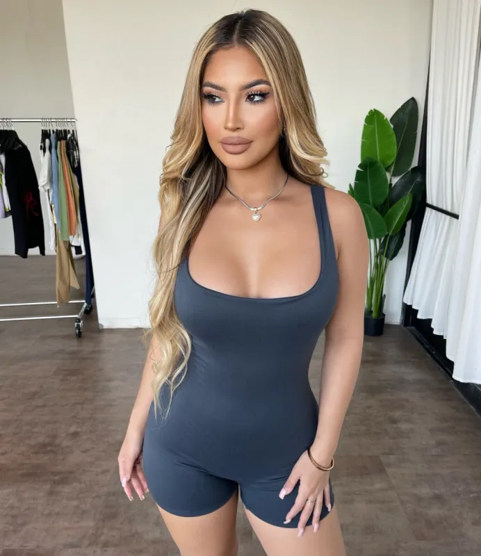 Meg Tank Romper(Faded Charcoal/Grey) sold by OOTDFash