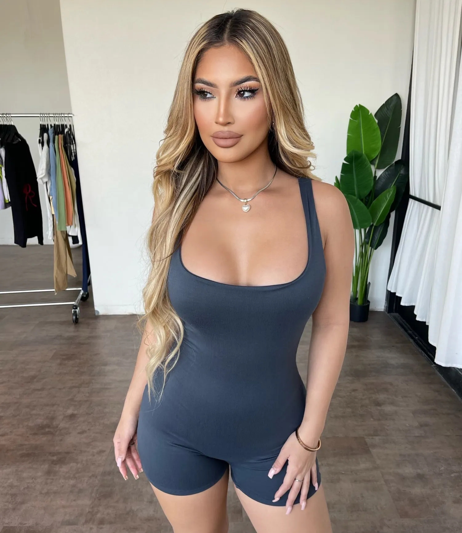 Meg Tank Romper(Faded Charcoal/Grey) sold by OOTDFash