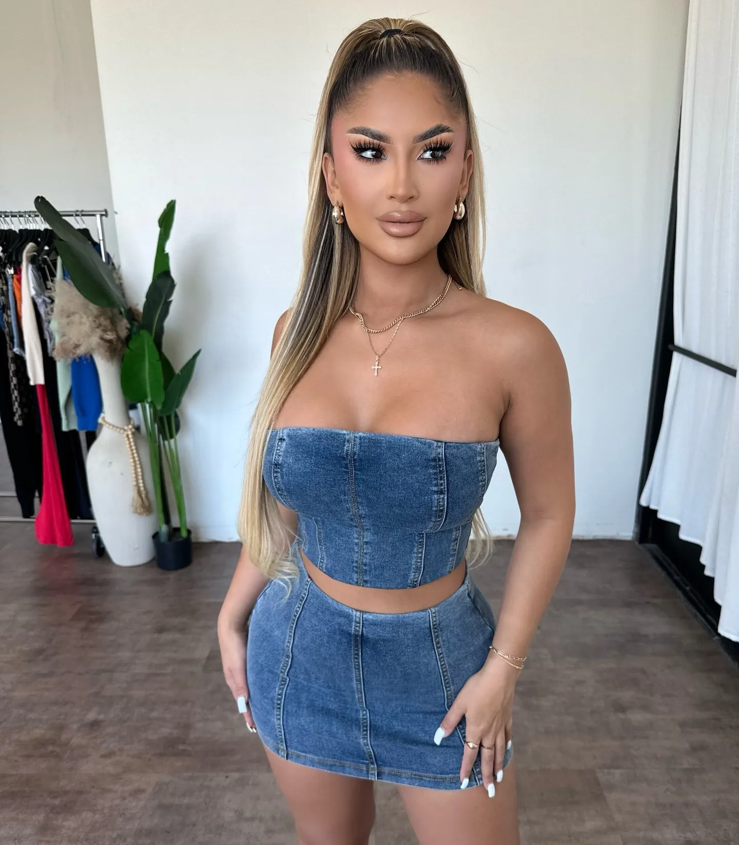 Jenny Denim Skirt Set(Dark Blue) sold by OOTDFash