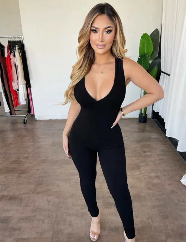 Yoselin V-Neck Tank Jumpsuit(Black) sold by OOTDFash