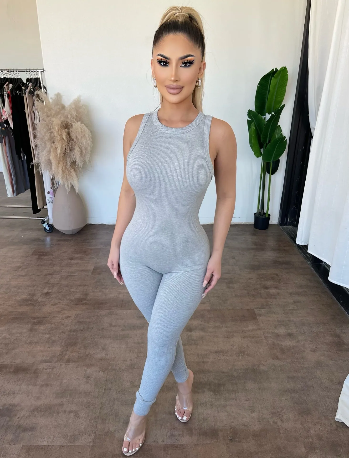 Sonia Ribbed Jumpsuit(Heather Grey) sold by OOTDFash