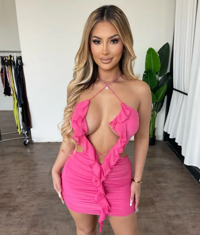 Cindy Ruffled Dress(Neon Pink) sold by OOTDFash