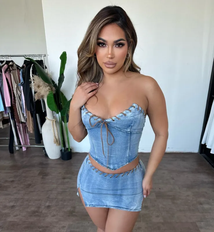 Lilly Denim Set (Blue) sold by OOTDFash