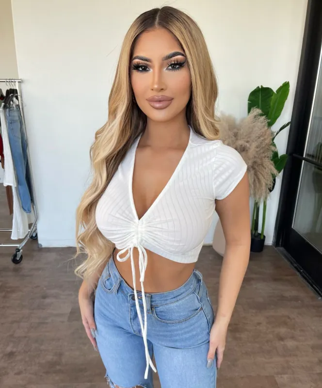 Reese Short Sleeve V-Neck Top(Ivory) sold by OOTDFash