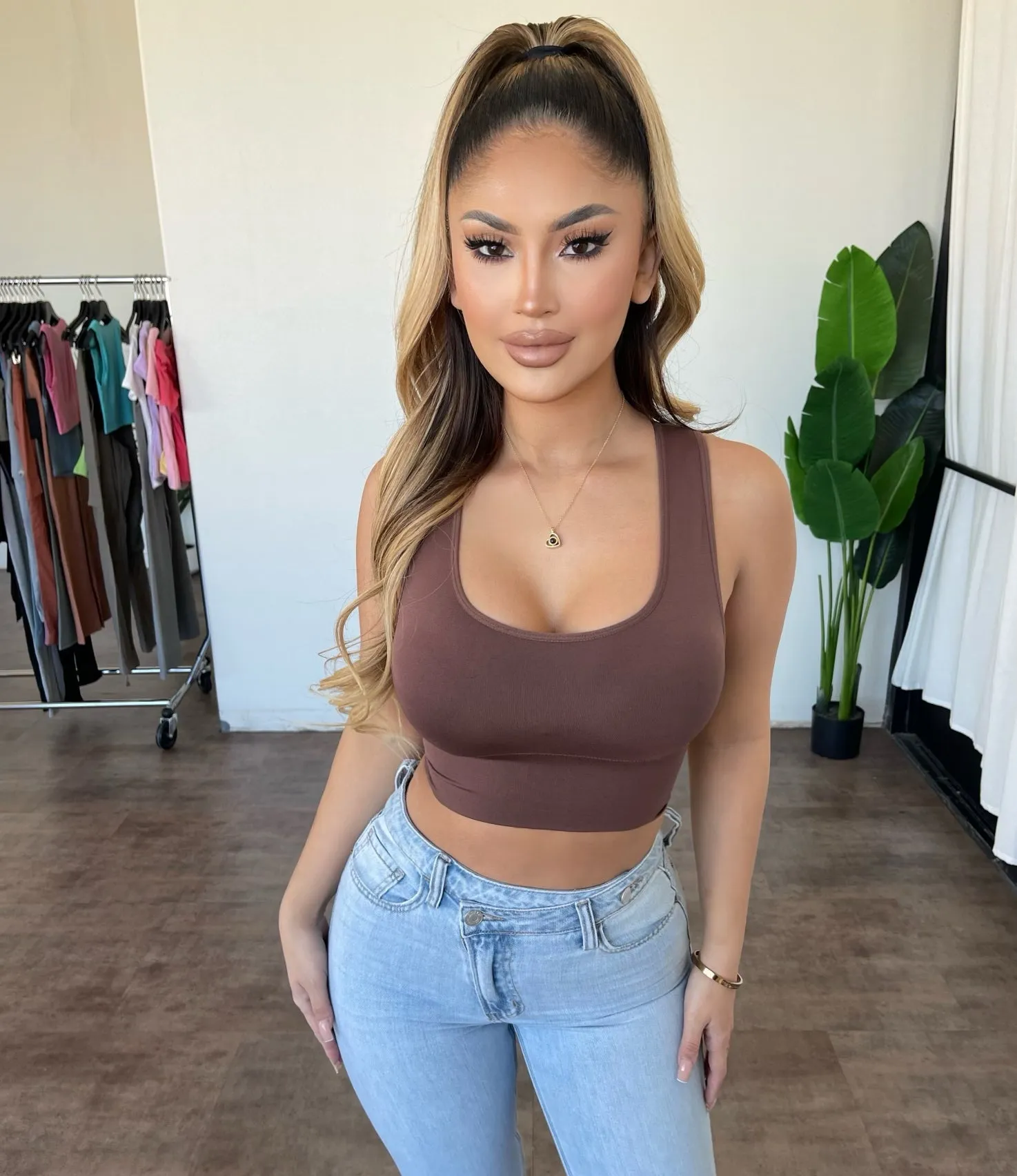 Landy U-Neck Tank Top(Brown) sold by OOTDFash