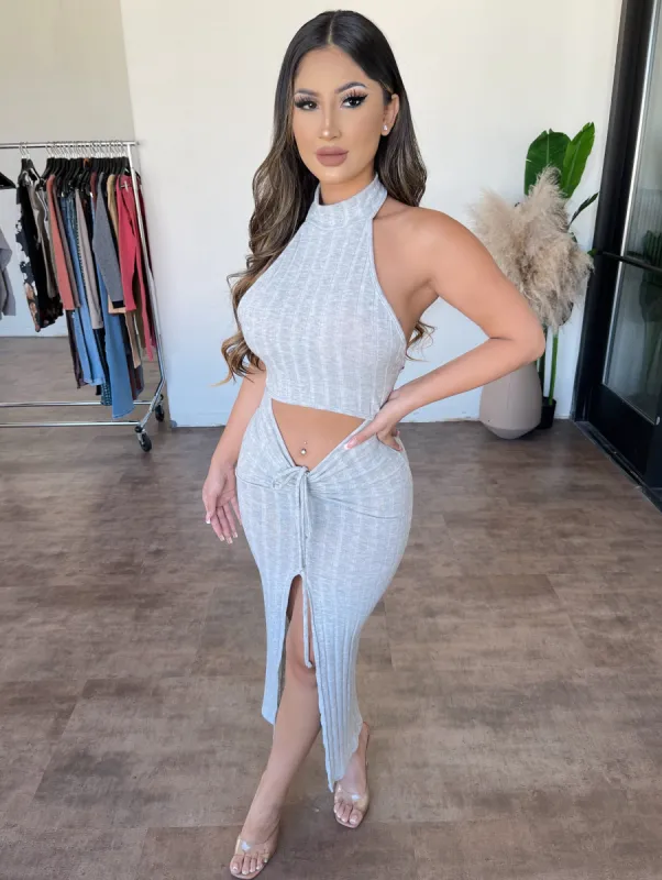 Jules Halter Knit Dress(Light Grey) sold by OOTDFash