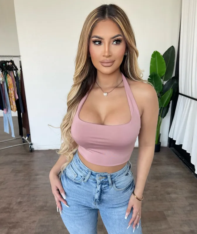 Nessa Halter Crop Top(Rose) sold by OOTDFash