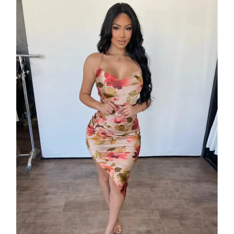 Pricilla Multi Flower Dress (Taupe) sold by OOTDFash