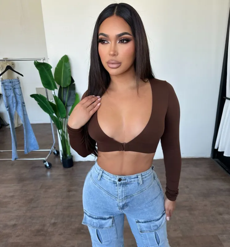 Vanessa V Neck Top (Brownie) sold by OOTDFash