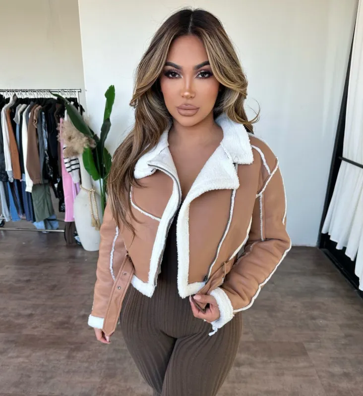 Cassy Cropped Jacket (Khaki) sold by OOTDFash